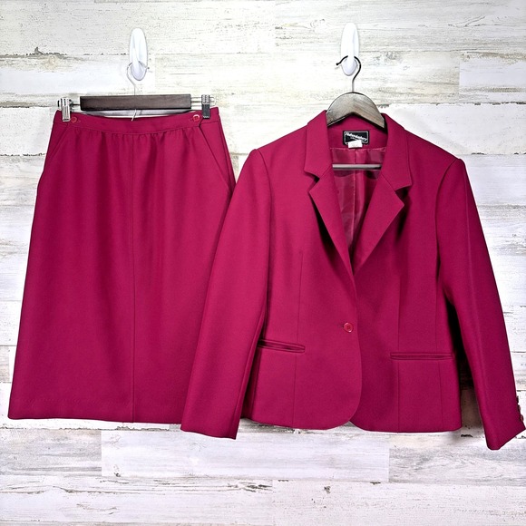 Haberdashery Womens Hot Pink‎ Fuschia Vintage 70s Jacket & Skirt Suit Size 14/10 - Picture 1 of 14